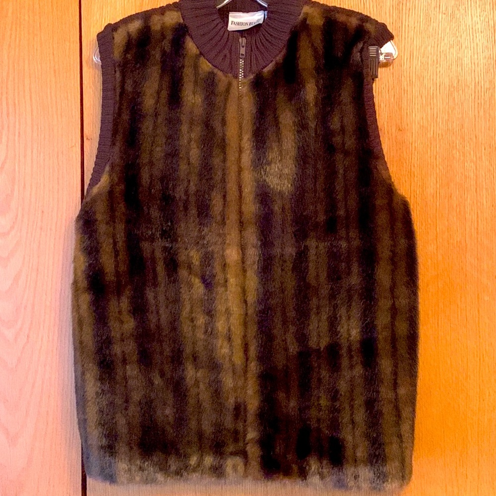 Vintage Y2K Fashion Bug 14 16 XL faux fun fur brown zip up sweater vest LIKE NEW